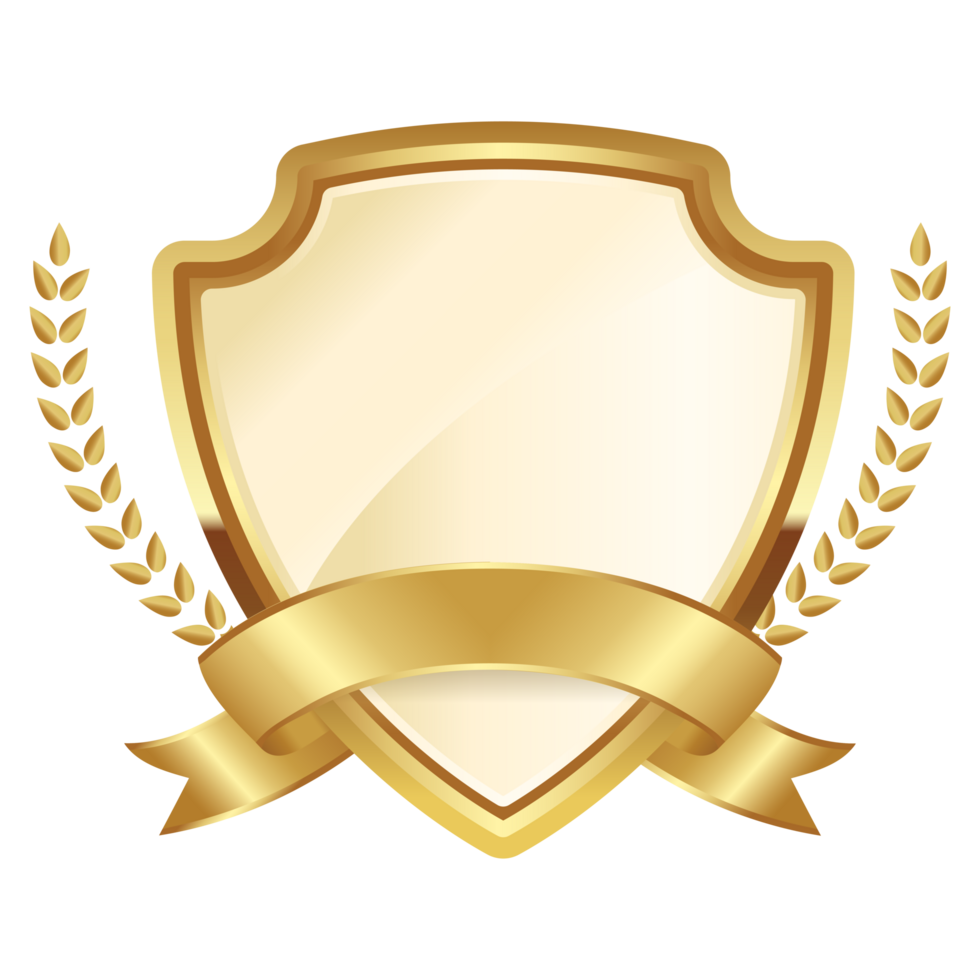 gold shield label with ribbon png