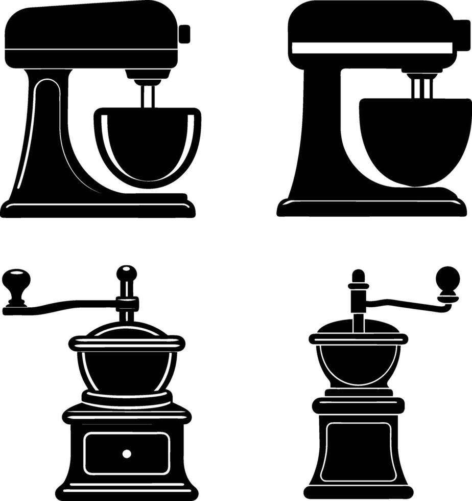 Stand mixer and Spice Grinder silhouette illustration. vector