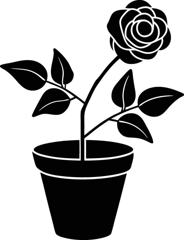 A black Rose with flower and leaf silhouette illustration vector