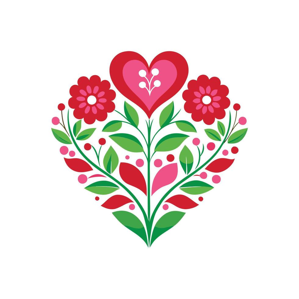 Intricate Heart Shape Made of Delicate Flowers on White Background vector