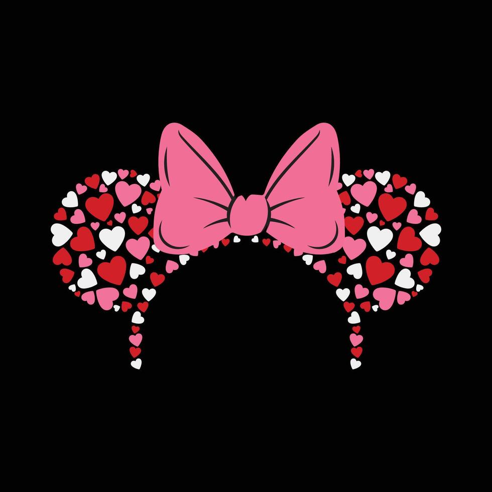 Valentines Day Bow and Heart Ears Design for T Shirts and Crafts vector