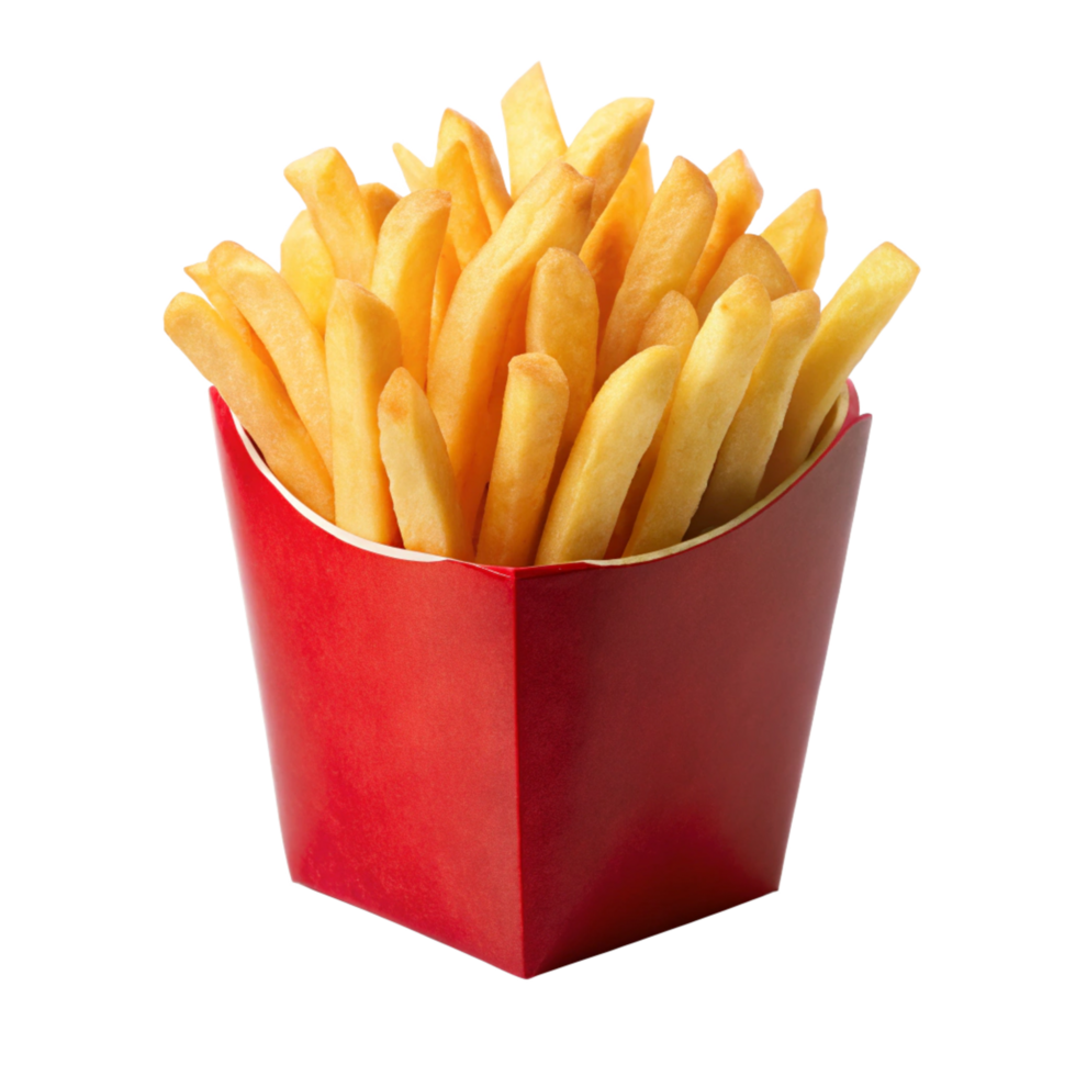 tasty French Fries in red paper box isolated on transparent background png
