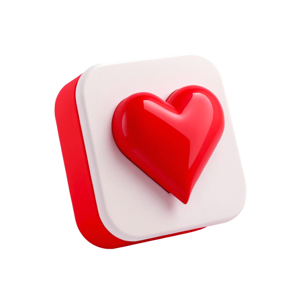 3D Glossy Red Heart Icon with White Square Background for Valentine's Day png