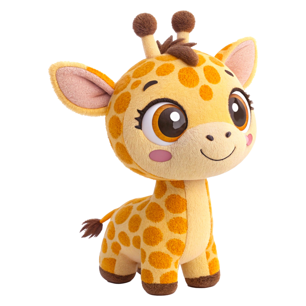 Cute Plush Giraffe Toy with Big Eyes and Smiling Expression in Kawaii Style png
