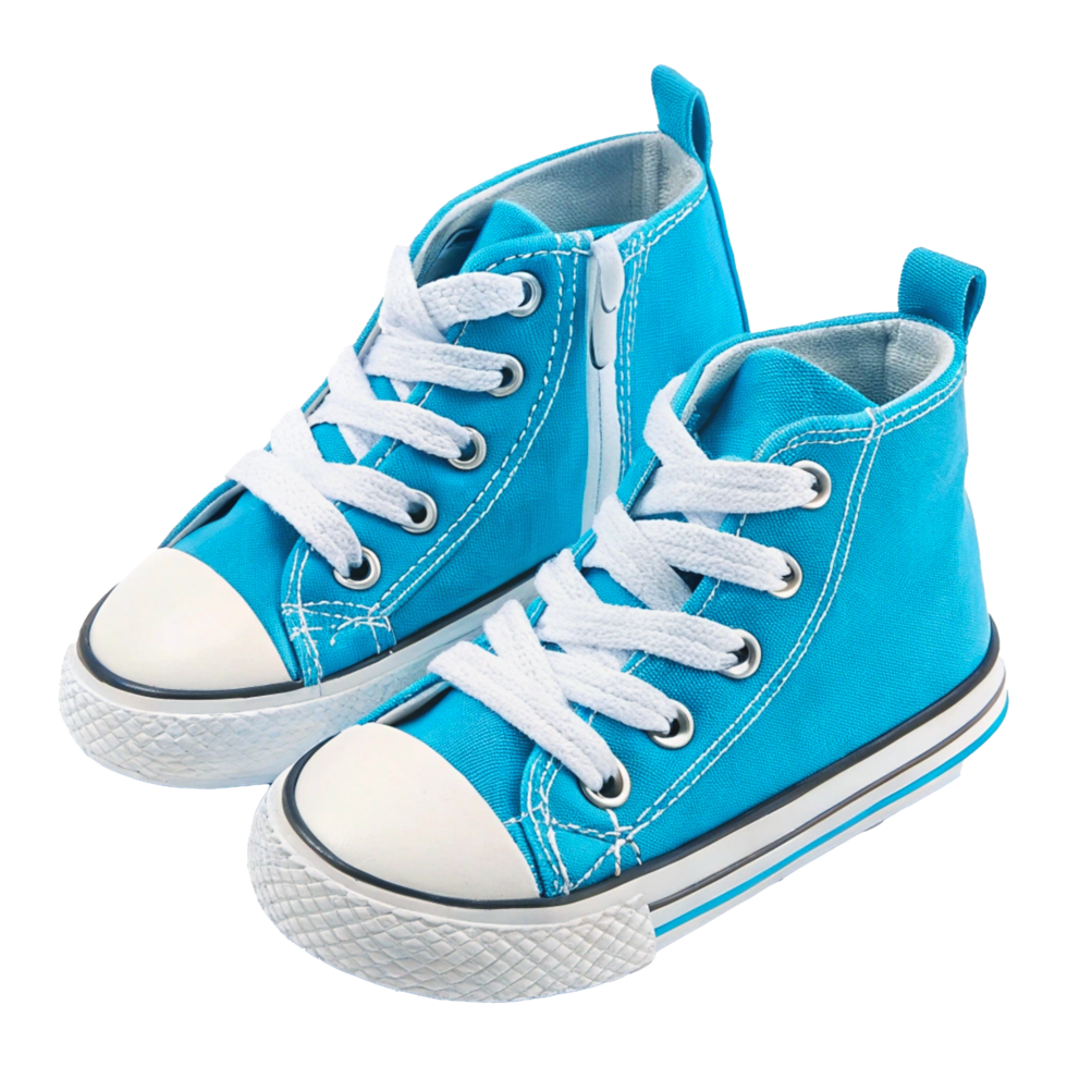 Turquoise Blue High-Top Sneakers with White Laces and Canvas Material Kids' Casual Footwear png
