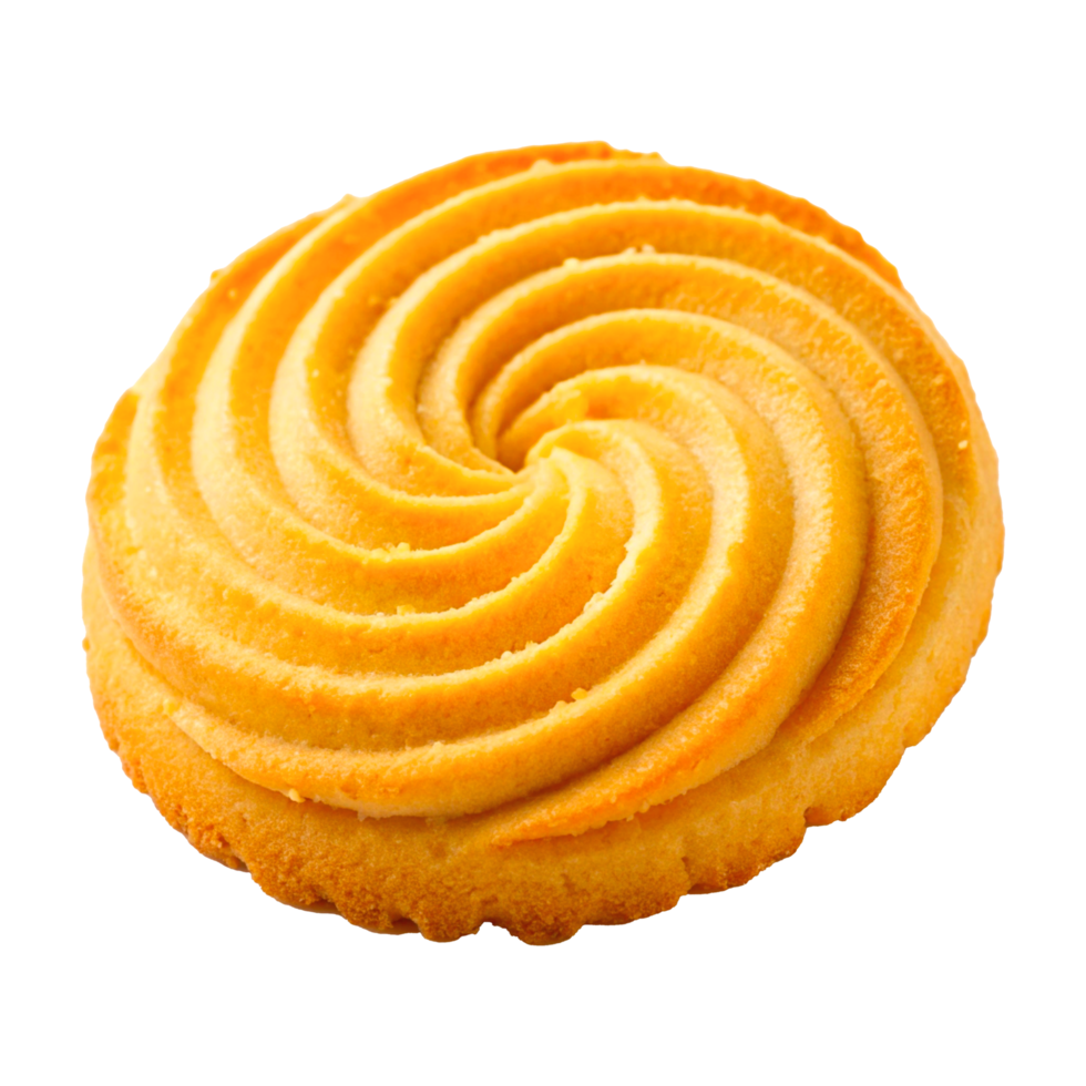 Golden Butter Cookie with Swirled Pattern and Ridged Edges png