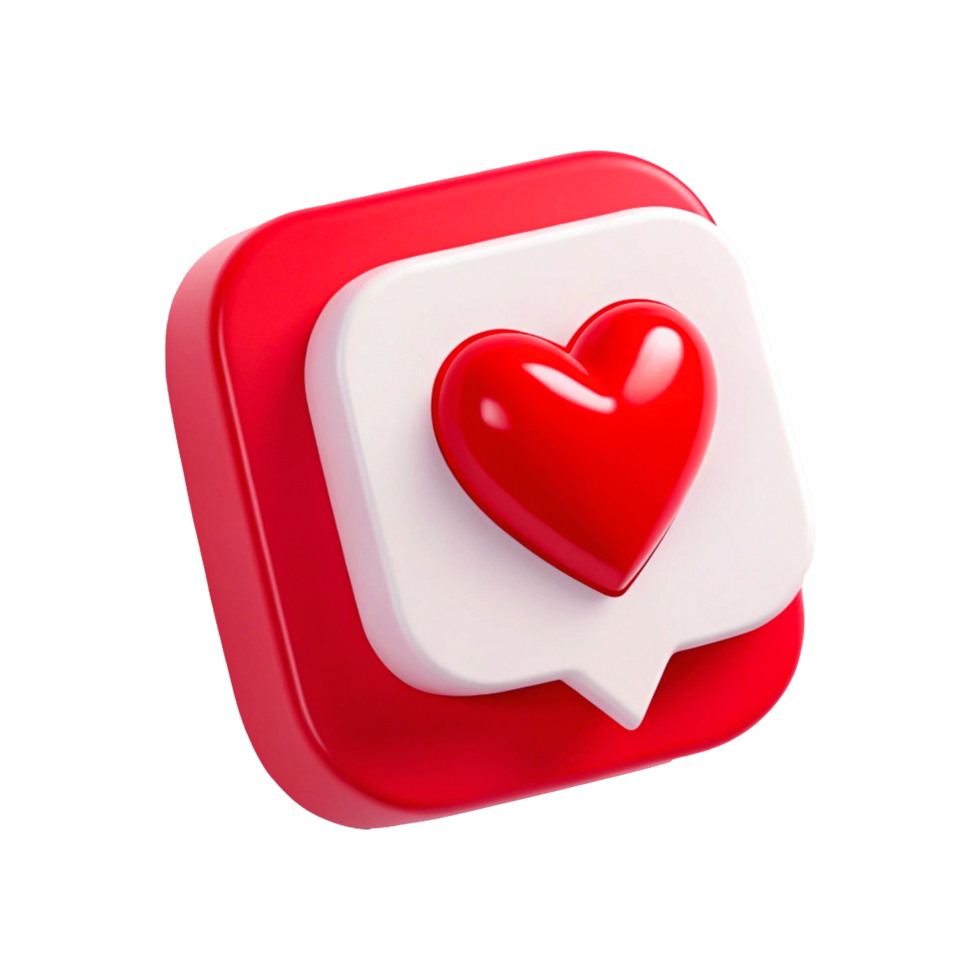 3D Render of Social Media Like Icon with Heart Symbol and Speech Bubble png