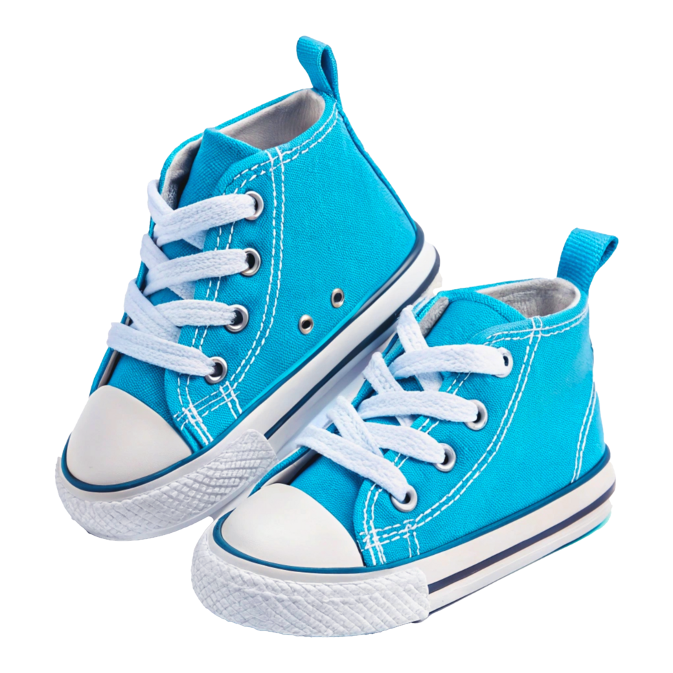 Bright Turquoise High-Top Sneakers for Kids with White Laces and Canvas Material png