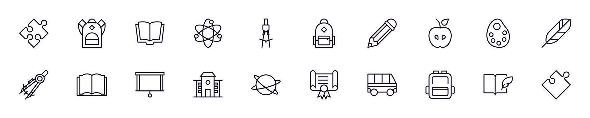 Education, school, university thin line icons set. Simple linear illustrations that suitable for apps, infographics, books, online shops and stores vector