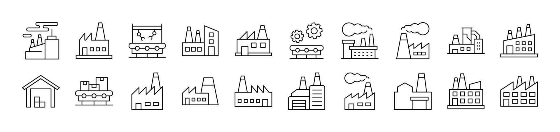 Collection of Icons of Manufacture Drawn with Thin Line for apps, web sites, banners, infographics and other types of design vector