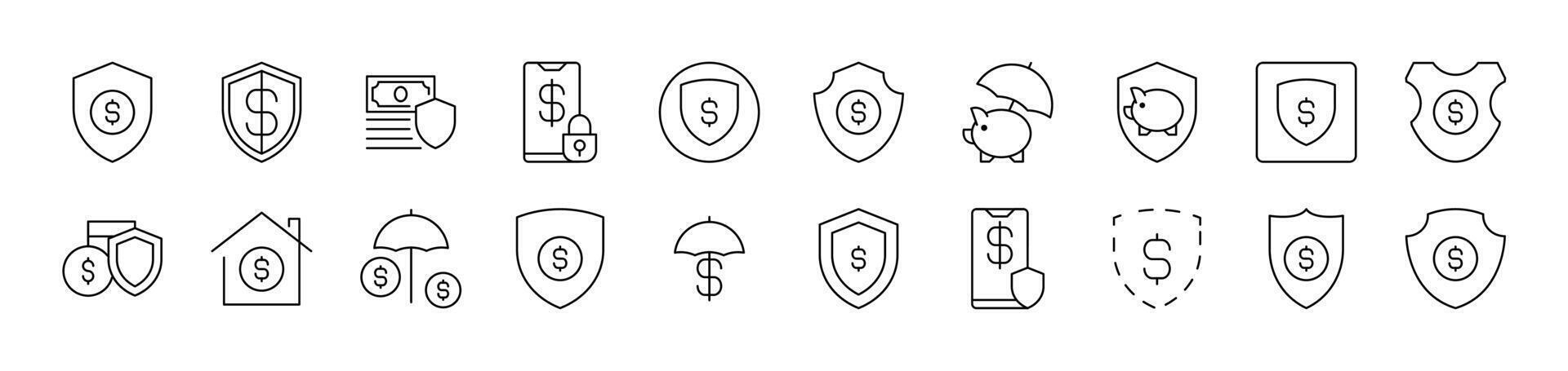 Money by Shield Outline Image Collection. Editable Stroke. Perfect for Infographics, Articles, Books, Flyers, Banners vector