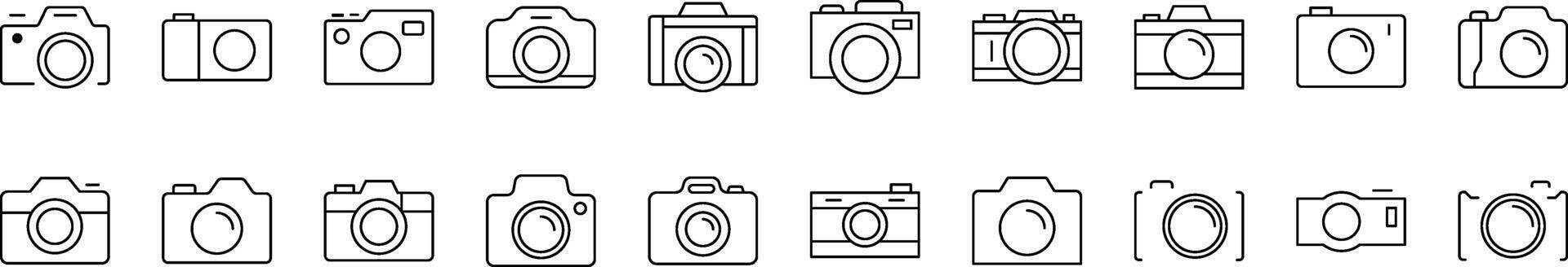 Photo Camera Line Icon Collection. Editable Stroke. Minimalistic Linear Pictogram for Design of Cards, Apps, Banners, Posts vector