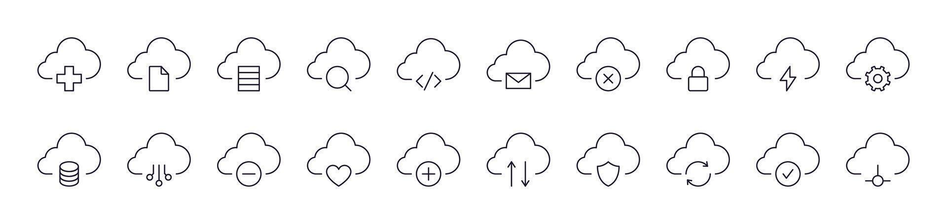 Arrows, Lock, Check etc in Cloud Store Related Line Icon Collection. Editable Stroke. Perfect for Infographics, Articles, Books, Flyers, Banners vector