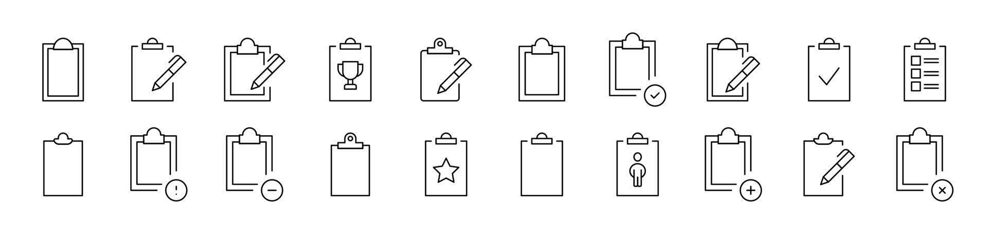 Clipboard Related Line Icon Collection. Editable Stroke. Perfect for Infographics, Articles, Books, Flyers, Banners vector