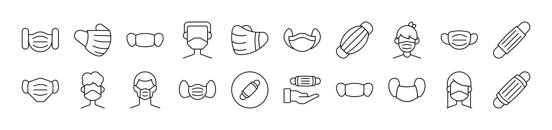 Collection of Icons of Face Mask Drawn with Thin Line for apps, web sites, banners, infographics and other types of design vector