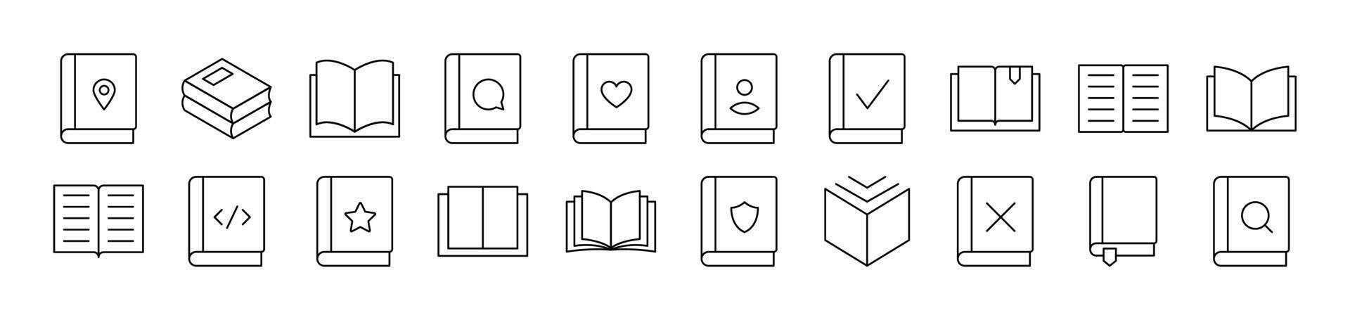 Book and Reading Outline Icon Collection. Editable Stroke. Perfect for Infographics, Articles, Books, Flyers, Banners vector