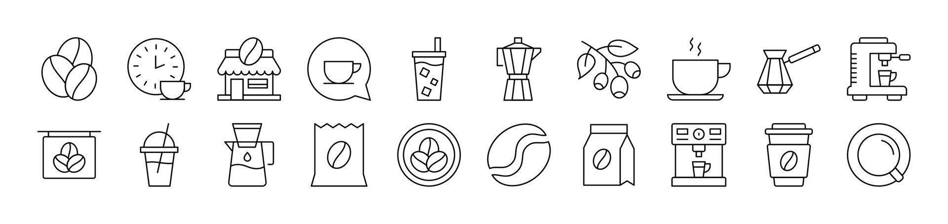 Coffee, Cup and Grains Outline Icon Collection. Editable Stroke. Perfect for Infographics, Articles, Books, Flyers, Banners vector