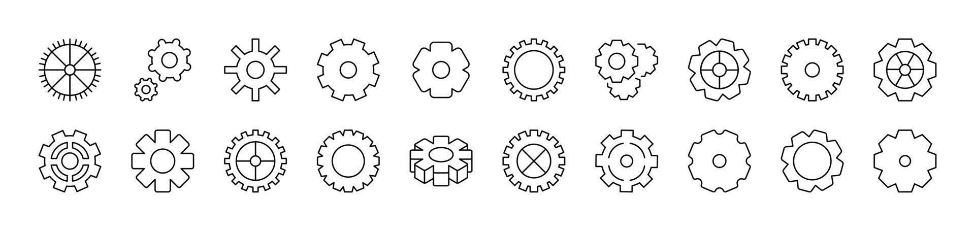 Gear and Cogwheel as Mechanism Related Line Icon Collection. Editable Stroke. Perfect for Infographics, Articles, Books, Flyers, Banners vector