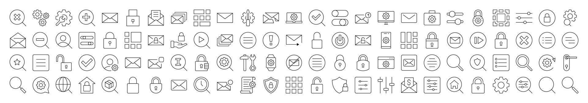 Bundle of Line Icons of Apps and Web Page. Editable Stroke. Minimalistic Linear Pictogram for Design of Cards, Apps, Banners, Posts vector