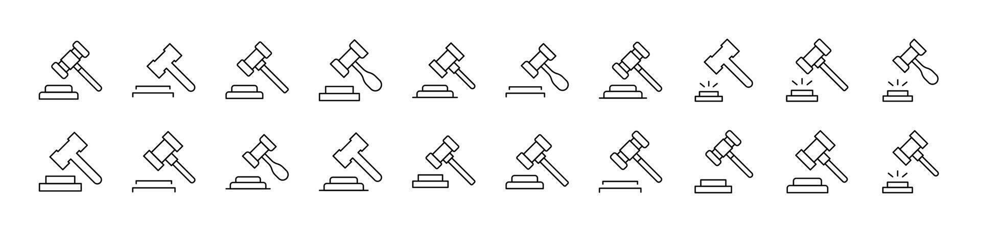 Judicial Gavel Line Icon Collection. Editable Stroke. Perfect for Infographics, Articles, Books, Flyers, Banners vector