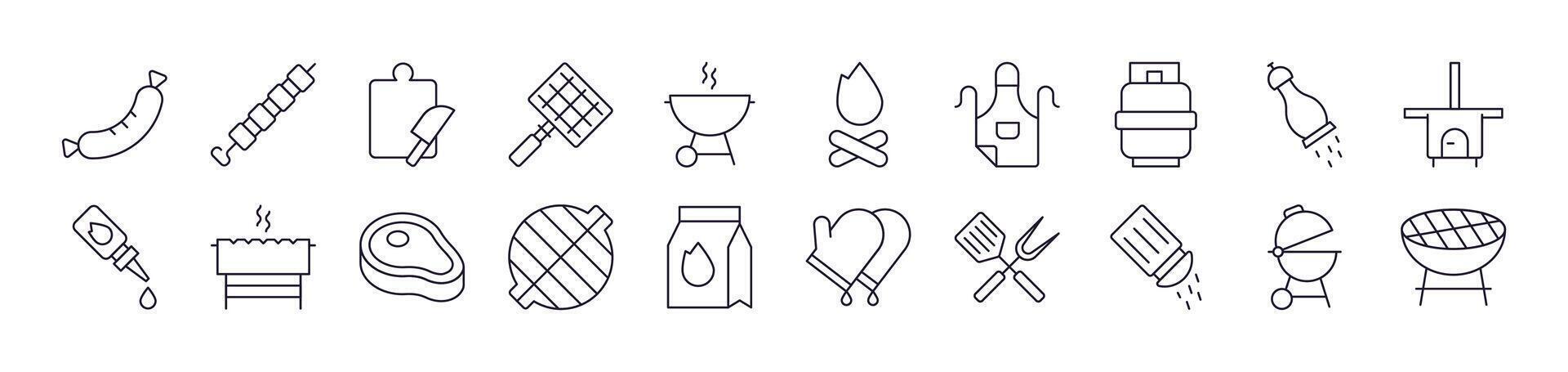 Barbeque Related Line Icon Collection. Editable Stroke. Perfect for Infographics, Articles, Books, Flyers, Banners vector