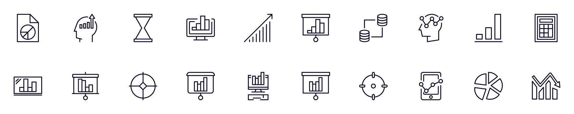Business and analytics outline signs drawn with thin Line. Simple linear illustrations for stores, shops, banners, design vector