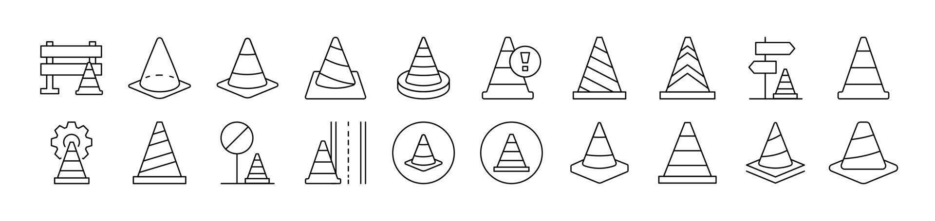 Traffic Cone Outline Image Collection. Editable Stroke. Perfect for Infographics, Articles, Books, Flyers, Banners vector