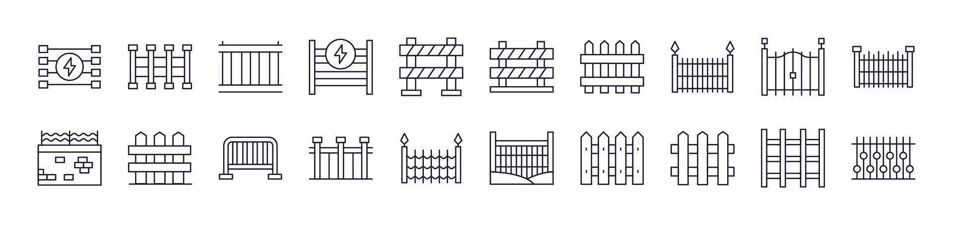 Collection of Line Icons of Fence Drawn with Thin Line for apps, web sites, banners, infographics and other types of design vector
