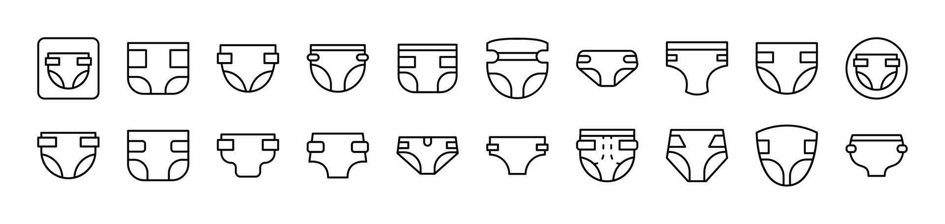 Diapers Outline Simple Linear Image Collection. Editable Stroke. Suitable for Web Sites, Books, Cards, Apps vector