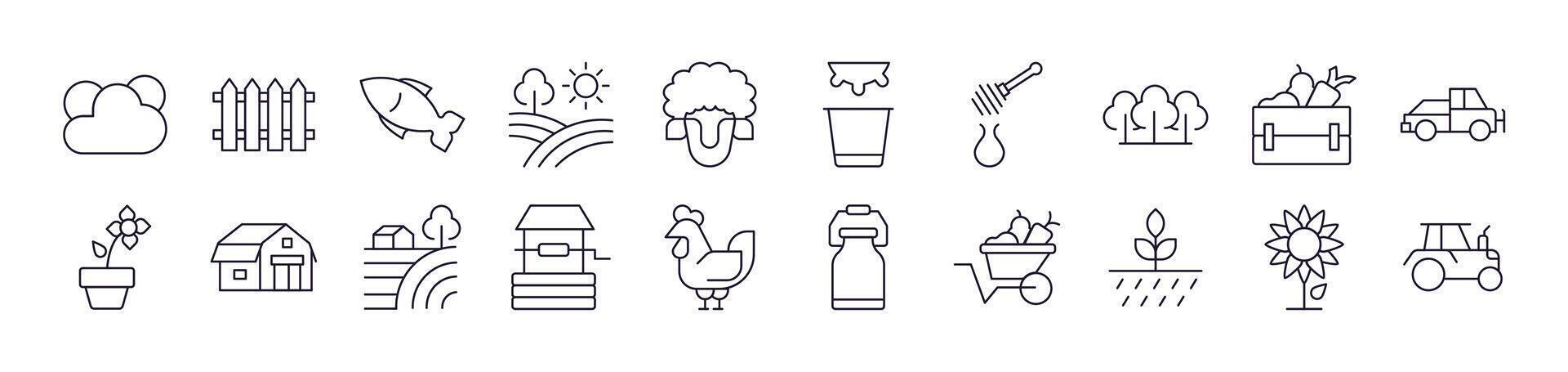 Collection of Icons of Farm, Garden Drawn with Thin Line for apps, web sites, banners, infographics and other types of design vector