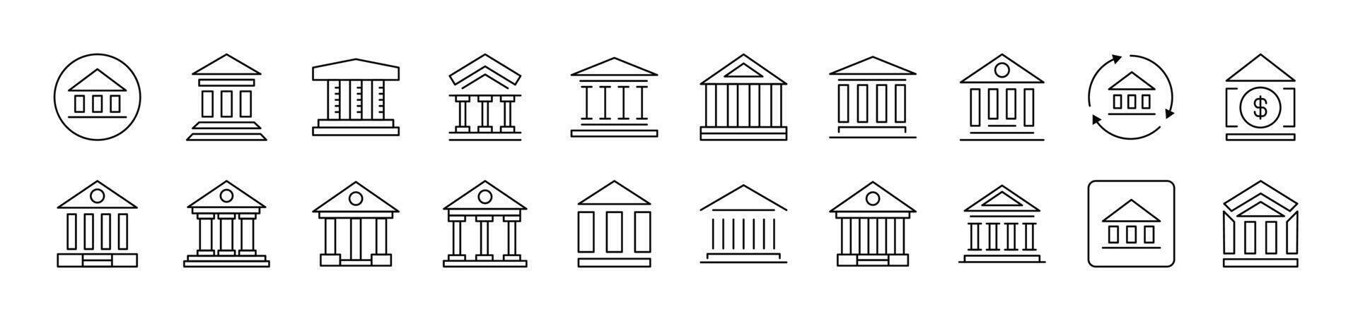 Bank Building Line Icon Collection. Editable Stroke. Perfect for Infographics, Articles, Books, Flyers, Banners vector