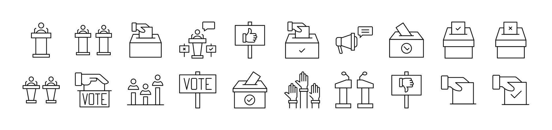 Collection of Outline Symbols of Election Drawn with Thin Line for apps, web sites, banners, infographics and other types of design vector