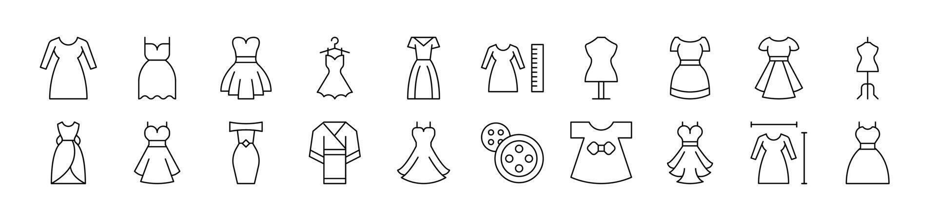Collection of Icons of Dresses Drawn with Thin Line for apps, web sites, banners, infographics and other types of design vector