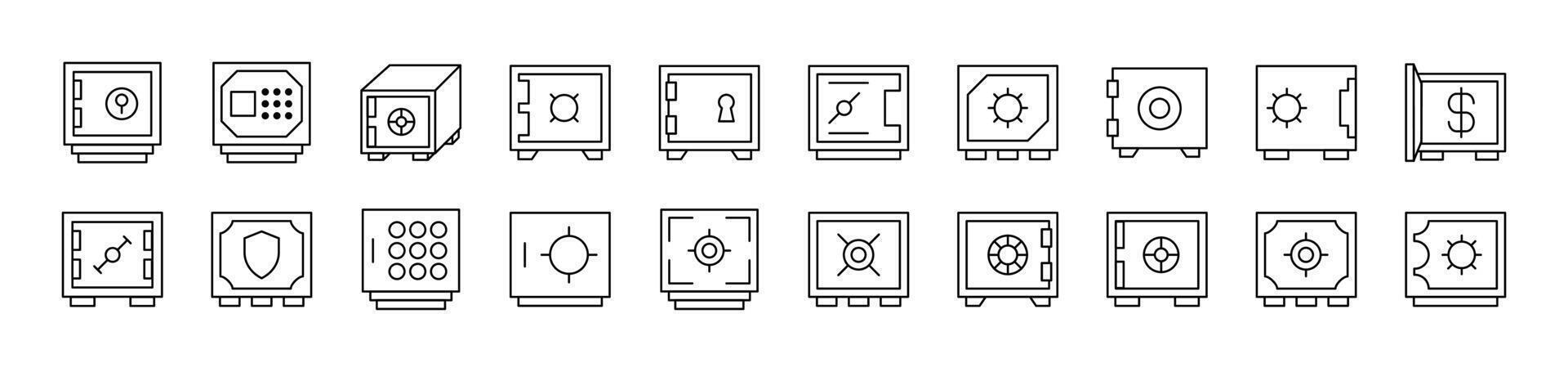 Safe Deposit Box Related Line Icon Collection. Editable Stroke. Perfect for Infographics, Articles, Books, Flyers, Banners vector