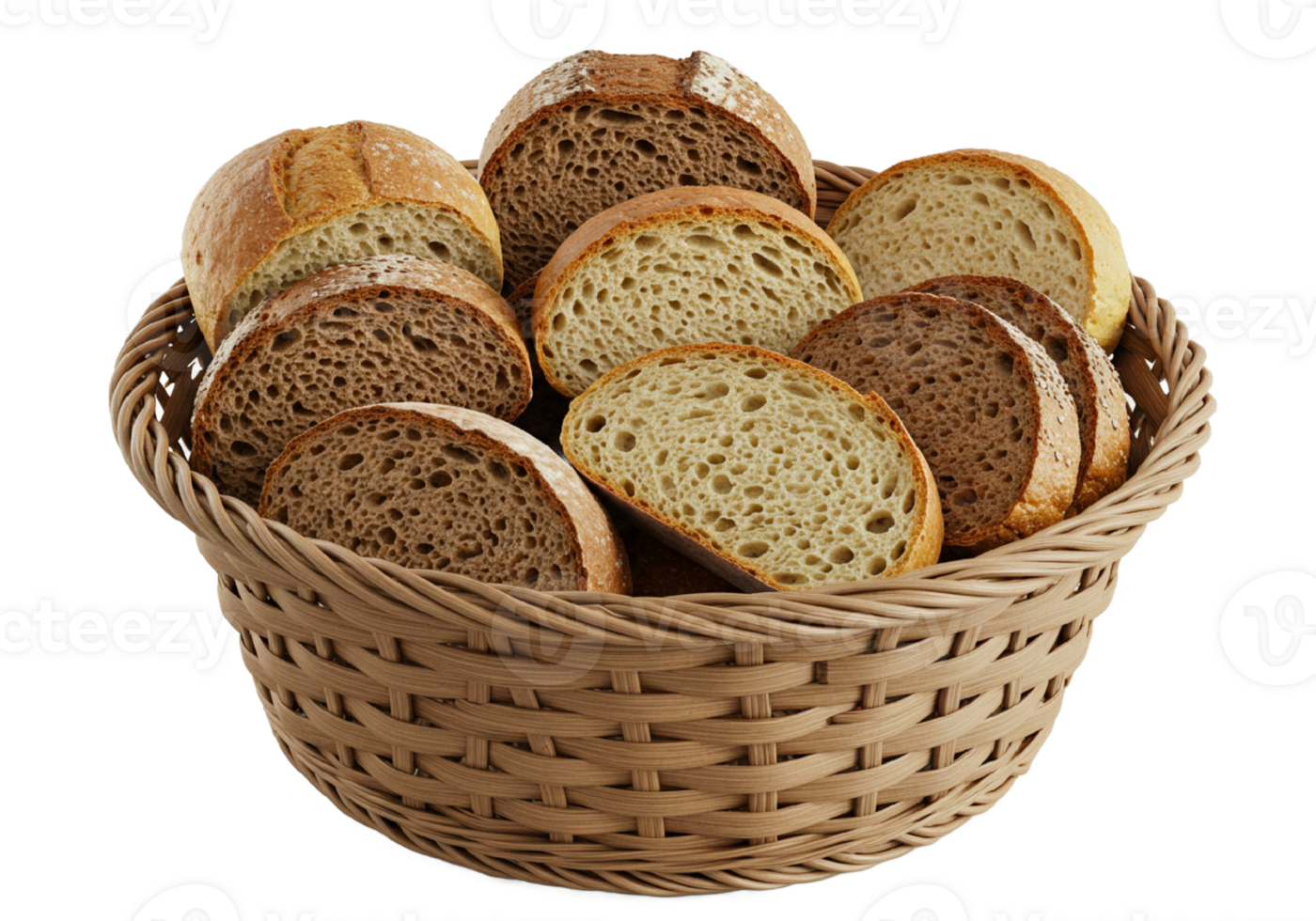 basket with different types of bread. isolated on a white background png