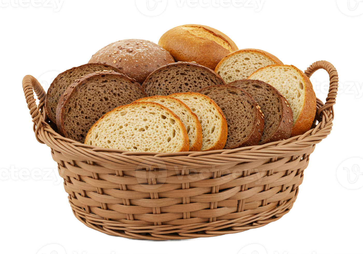 basket with different types of bread. isolated on a white background. png