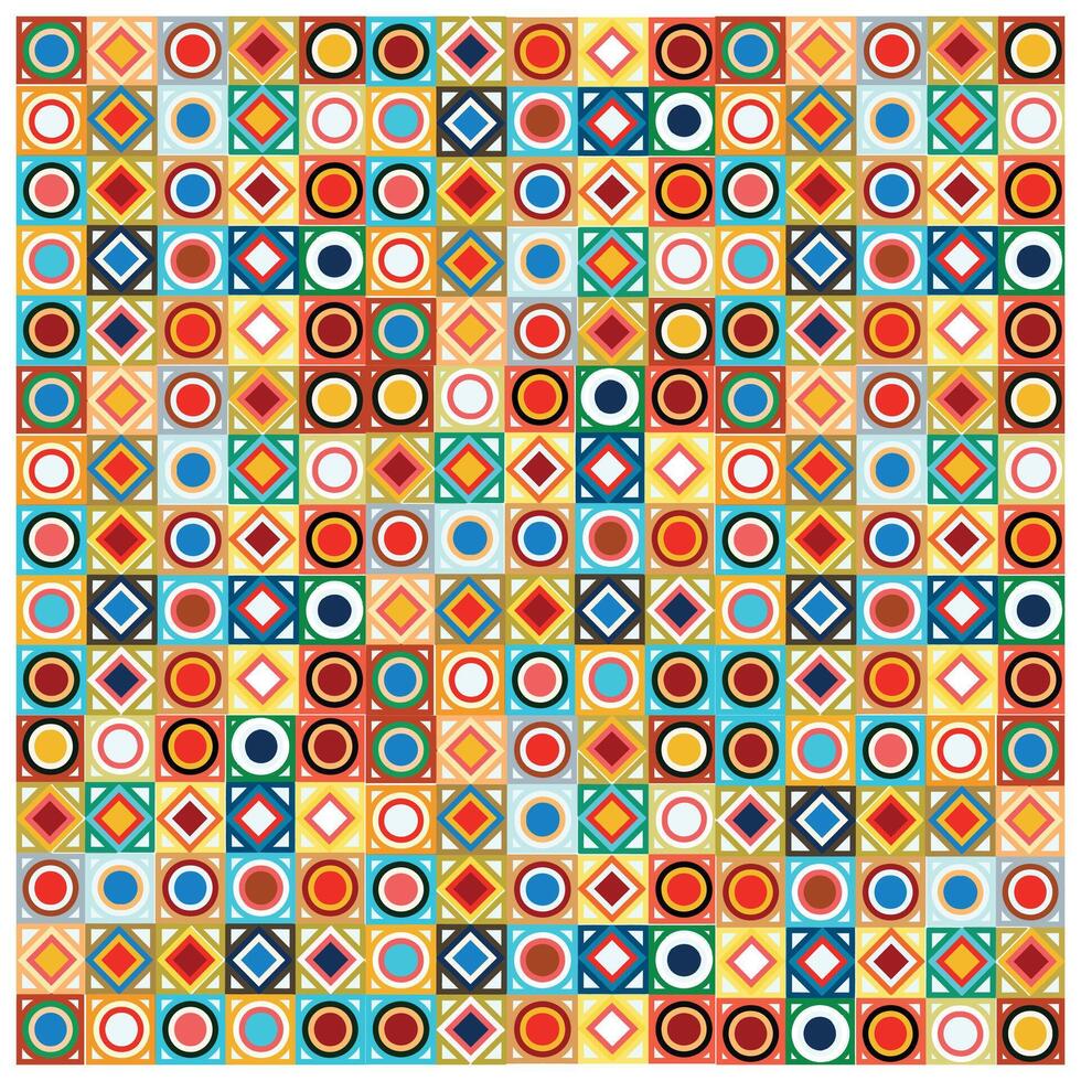 A dynamic pattern showcasing colorful squares and circles, blending together to form an engaging visual composition. vector
