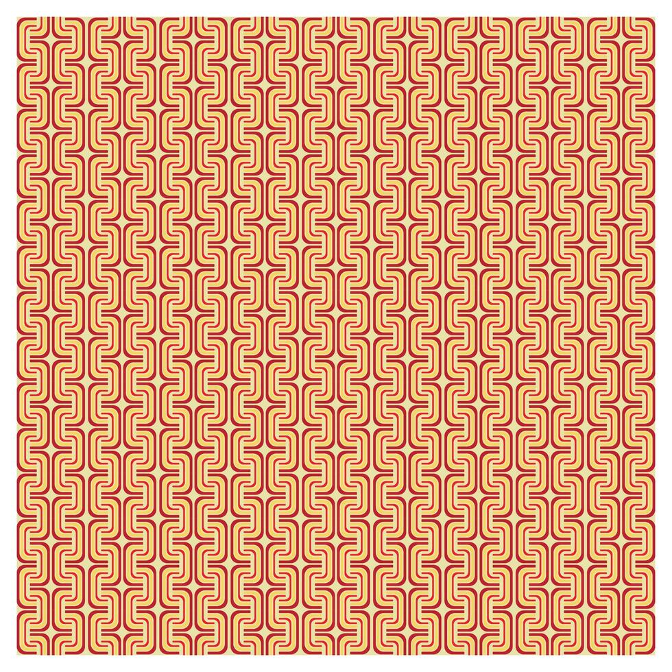 Repetitive geometric pattern with interlocking red and yellow shapes on a cream background. vector