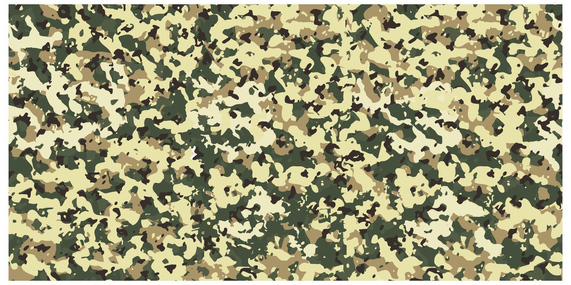 Abstract camouflage pattern with green, brown, beige, and black splotches. vector