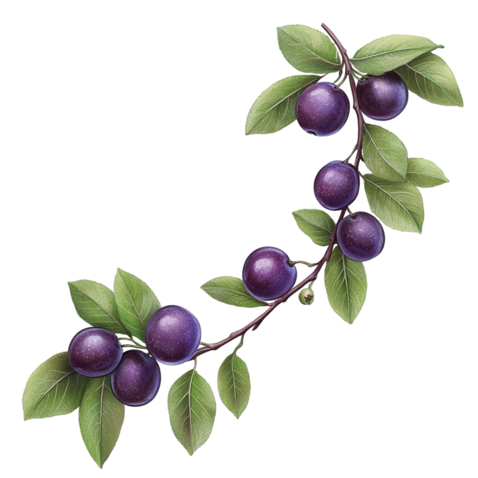 Plum Fruit Branch with Purple Berries png