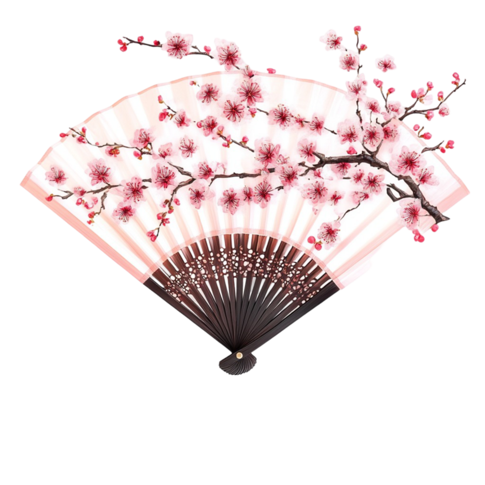 Japanese Fan with Cherry Blossom Design png