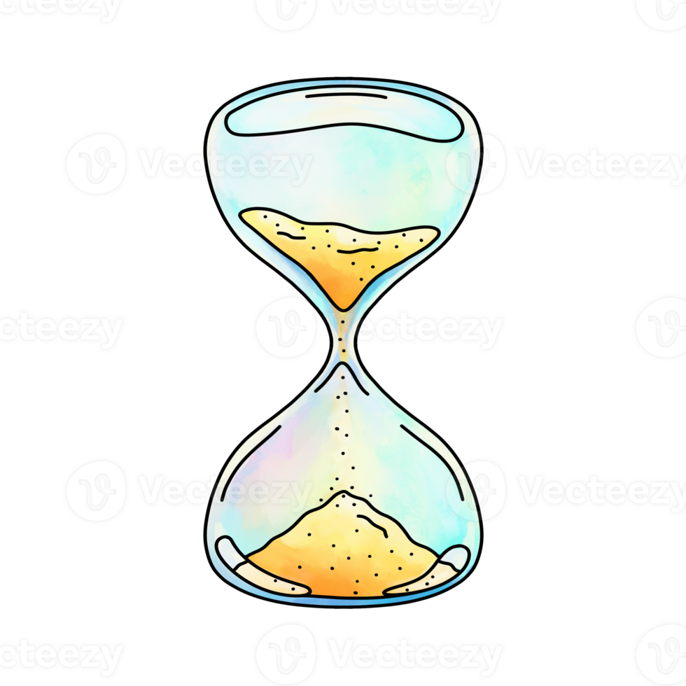 Watercolor hourglass isolated illustration, blue artistic cartoon hourglass drawing png