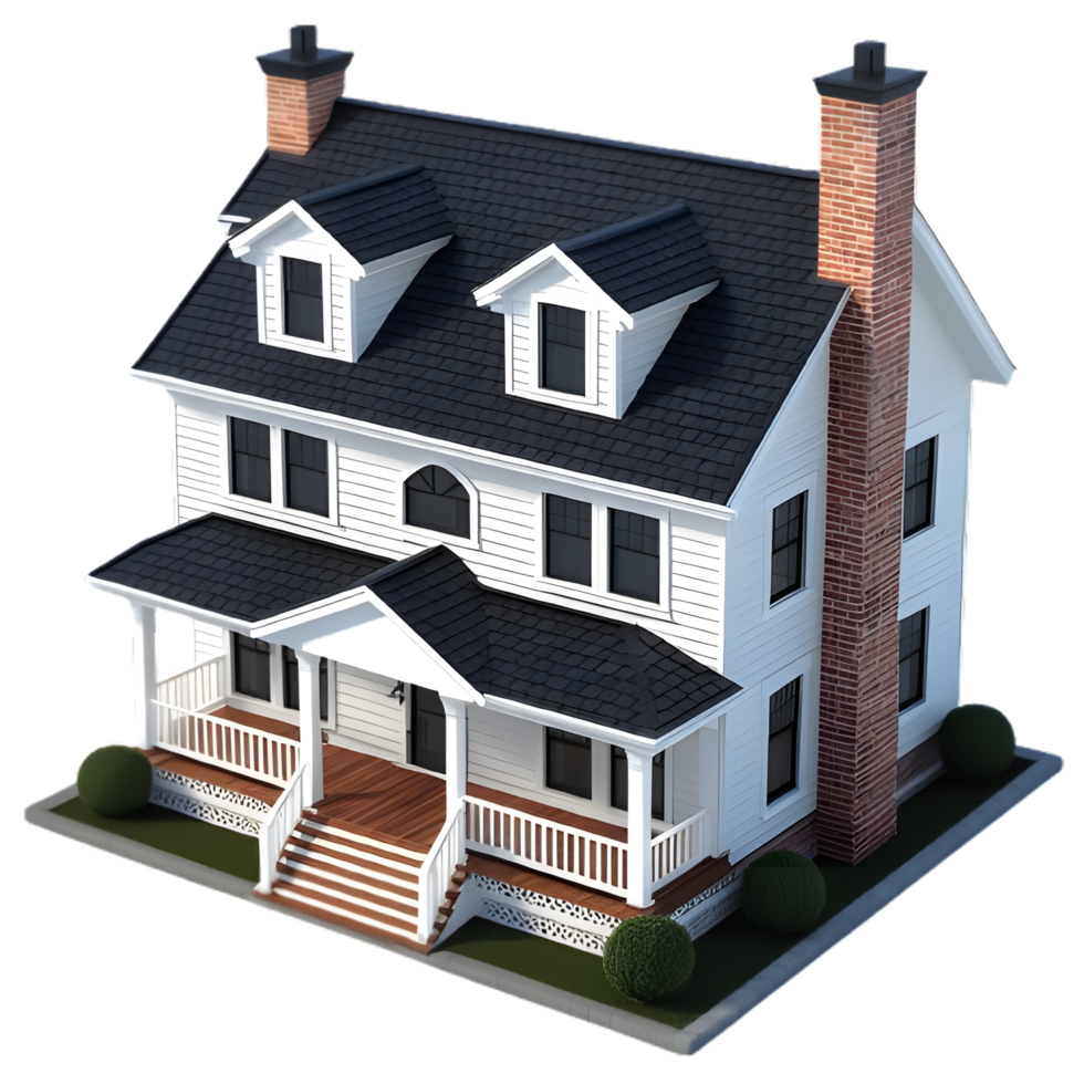 A modern, charming white house on a transparent background png