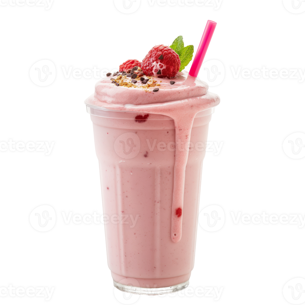 Creamy raspberry smoothie with fresh berries in a clear cup, healthy pink fruit beverage, refreshing summer drink png