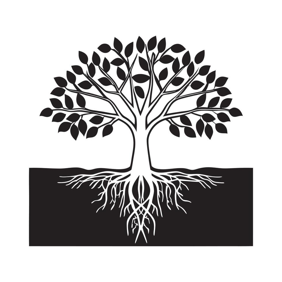Tree with isolated leaves and root. vector