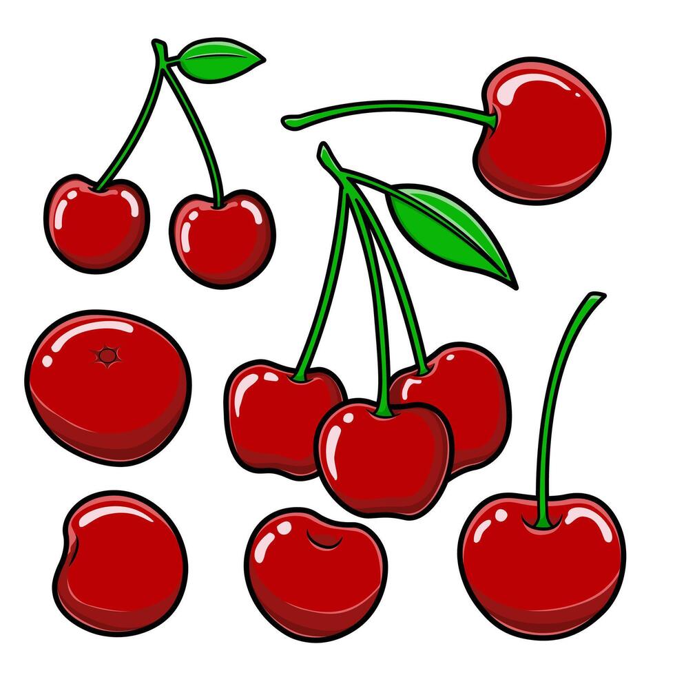 Cherries in various shapes and arrangements vector