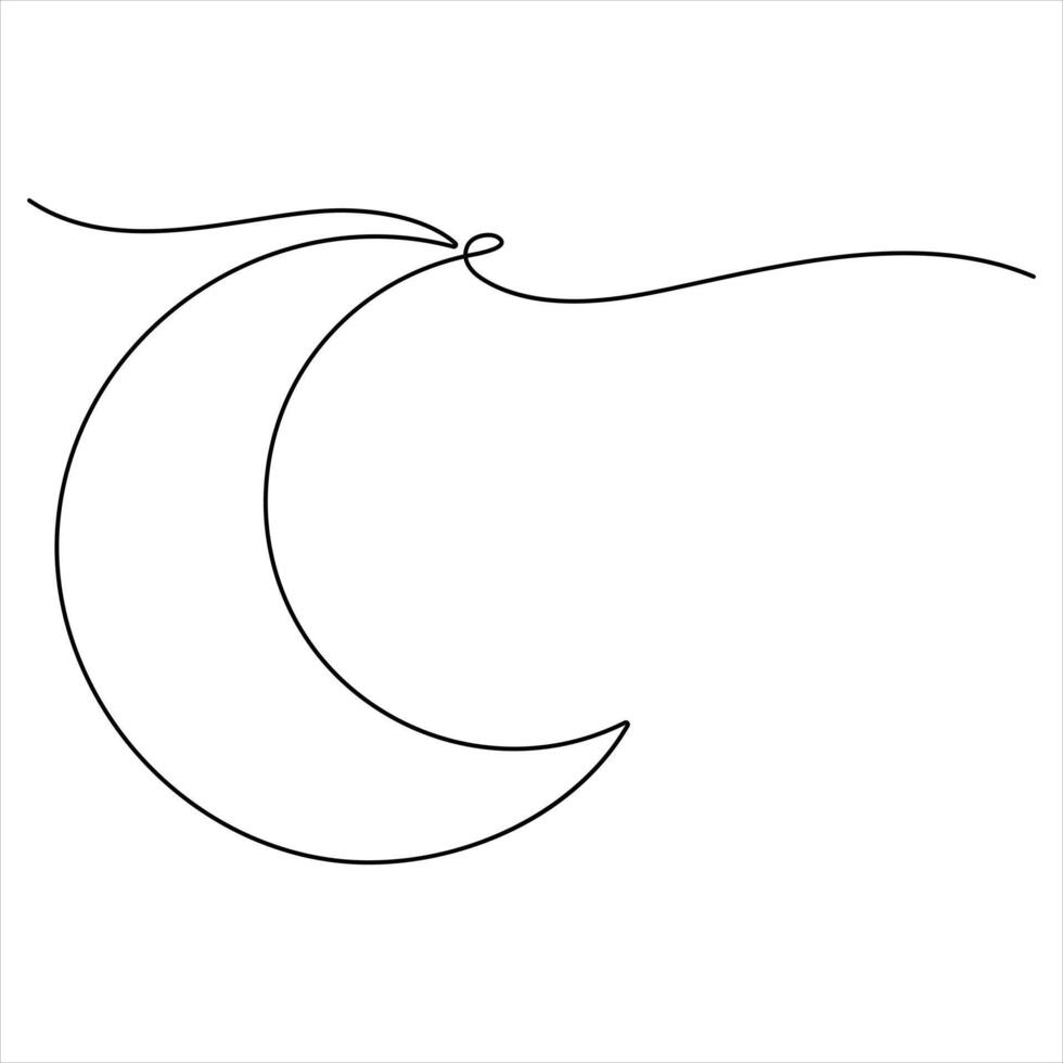 Single line continuous drawing crescent moon for Ramadan element simple crescent moon line art drsign vector