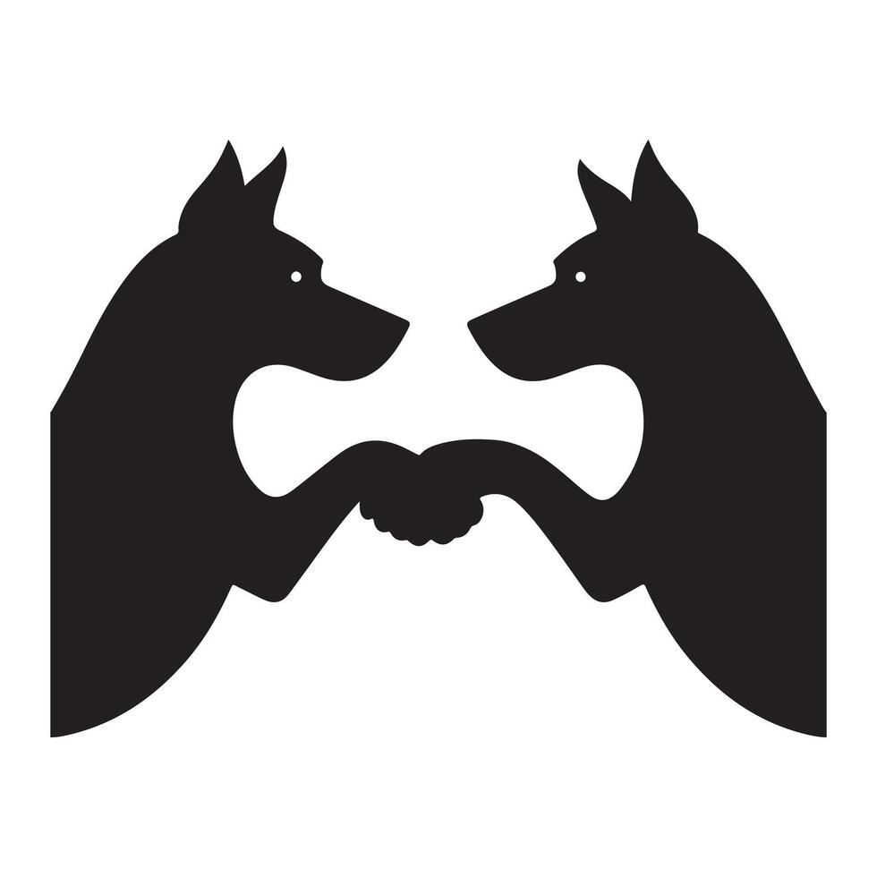 Silhouette Illustration of Two Dogs Shaking Hands in Abstract Style vector