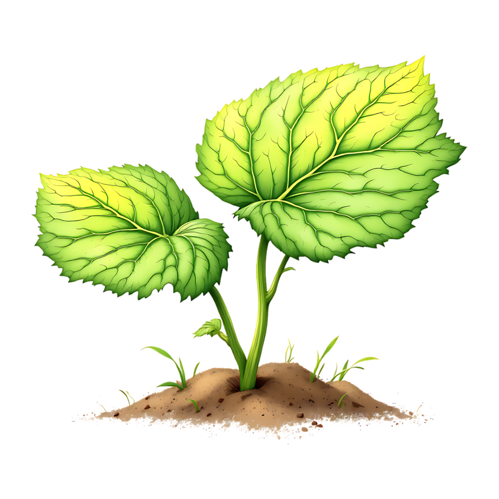 Young green plant growing from soil showing vibrant leaves and delicate texture in a natural setting png