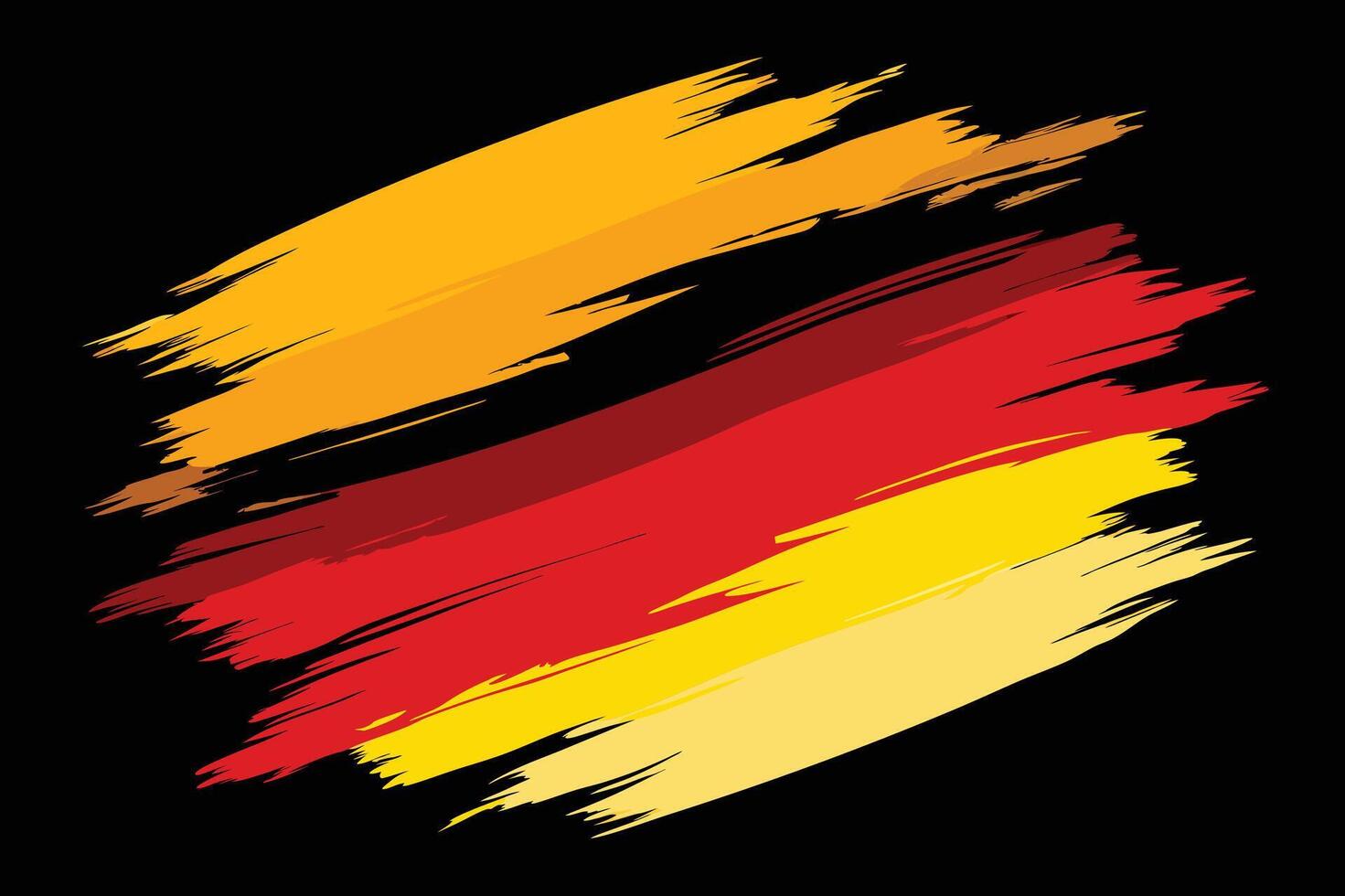 Abstract German Flag Black Background, Yellow, Red, Brushstrokes. vector